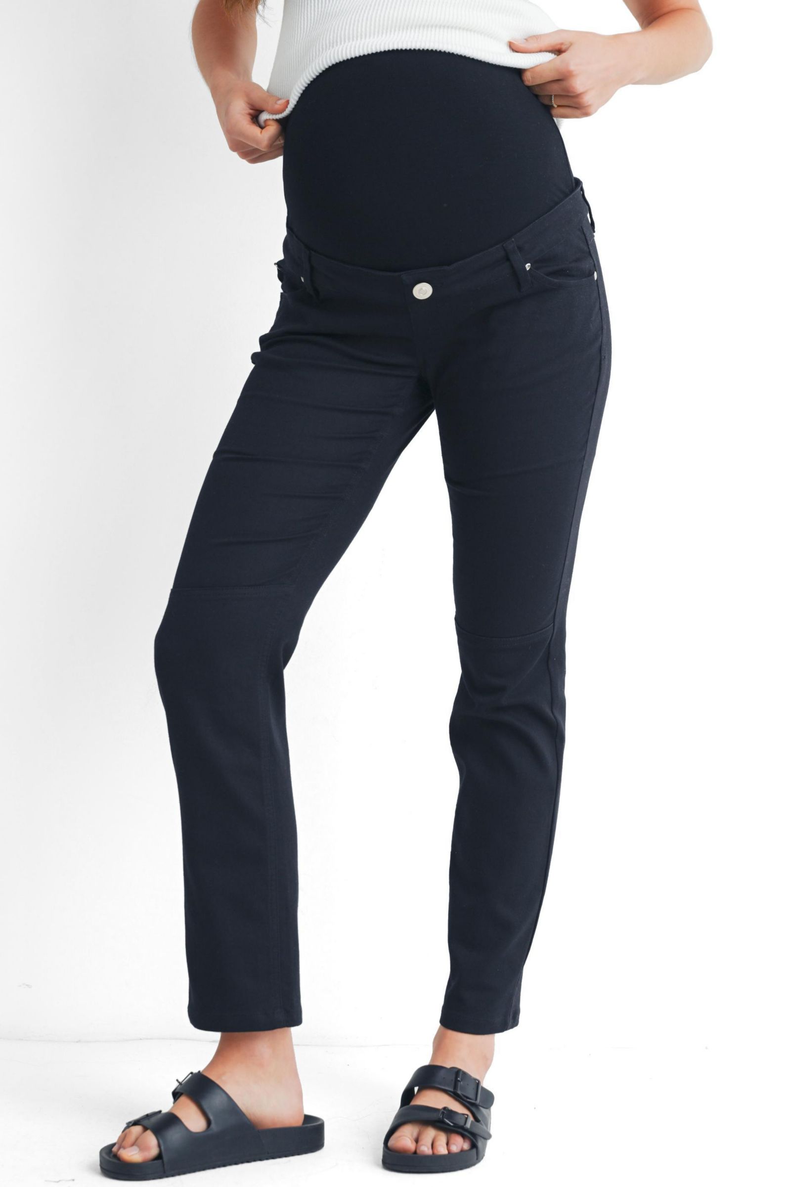 Hello Miz Maternity Straight Leg Pants with Over the Belly Panel and Pockets