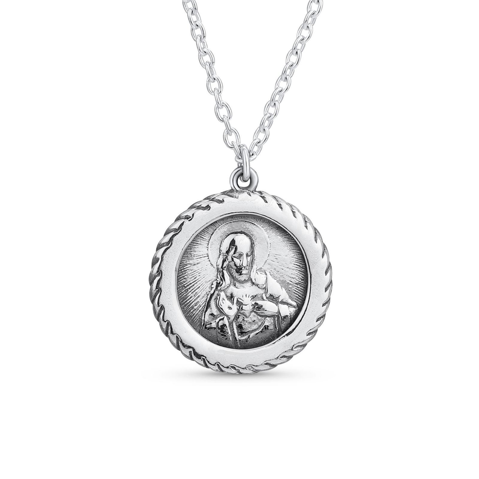 Bling Jewelry Prayer Jesus Medal Pendant Necklace Religious Medallion .925 Sterling Silver