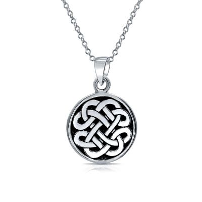 Bling Jewelry Celtic Love Knot Medallion Pendant Necklace Irish Friendship Circle Oxidized.925 Sterling Silver