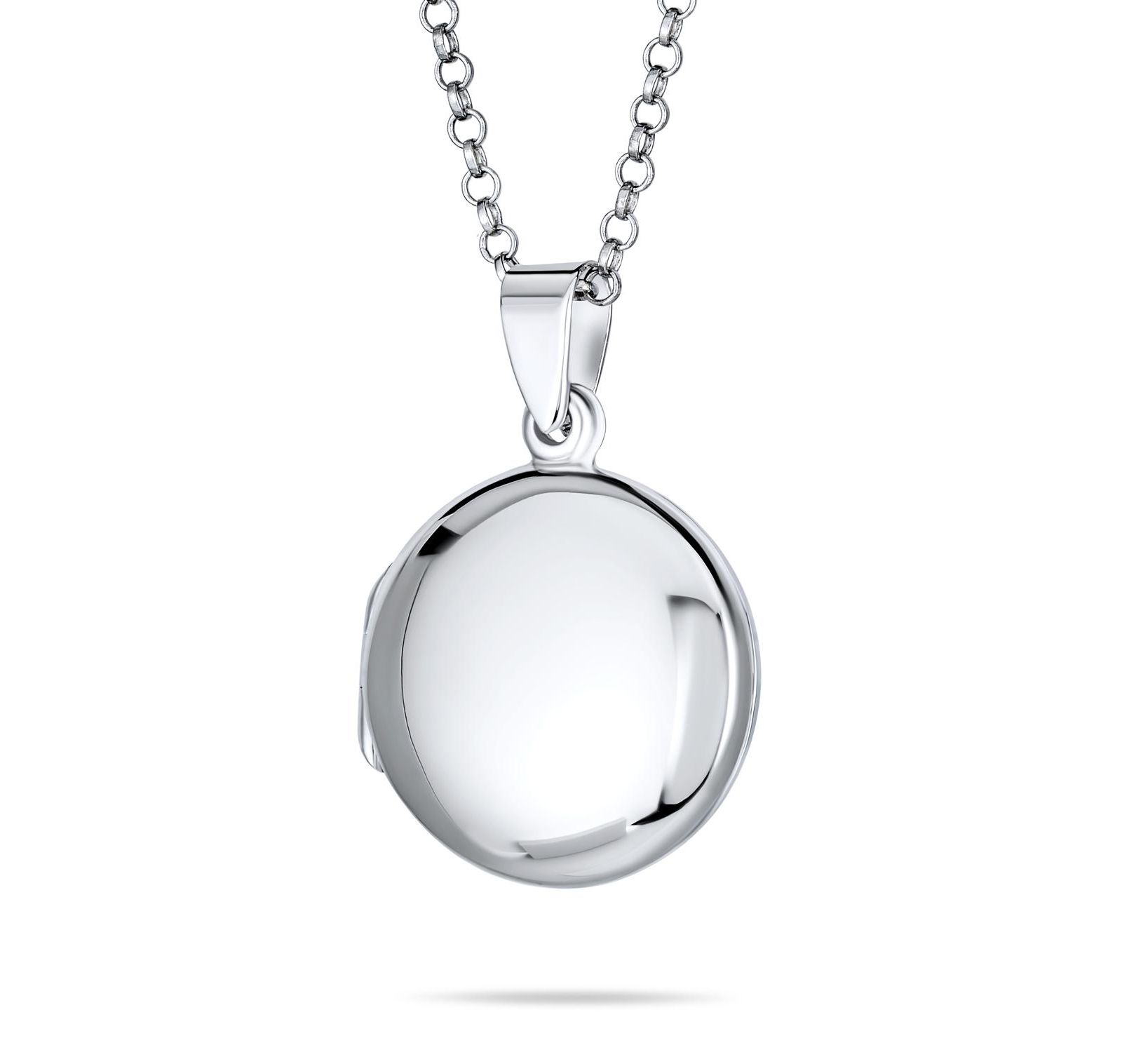 Bling Jewelry Simple Round Photo Locket Necklace Medium Dome Circle Holds Pictures .925 Sterling Silver