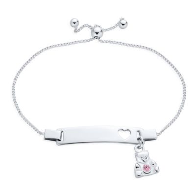 Bling Jewelry Petite Bear Charm Blank Name Identification ID Bolo Bracelet .925 Sterling Silver 5- 6" Adjustable