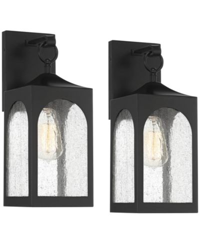Настенный светильник Possini Euro Design Tyne Modern Outdoor Matte Black Metal 16 1/2" Seedy Glass для экстерьера
