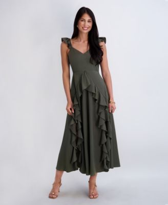 Siena Women’s Ruffle Strap Maxi Dress with Cascading Skirt