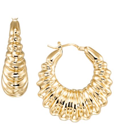 Серьги-кольца Italian Gold Polished Shrimp Texture, 10k Yellow Gold