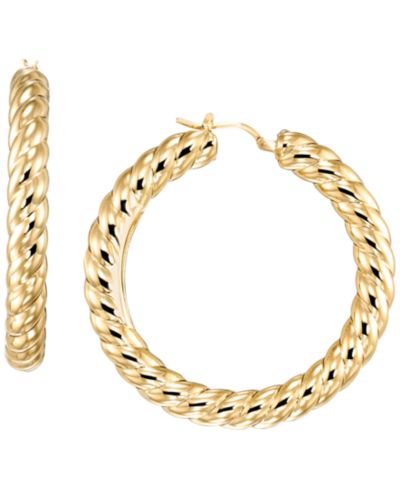 Italian Gold Серьги-кольца Twist Round Rope из желтого золота 10k