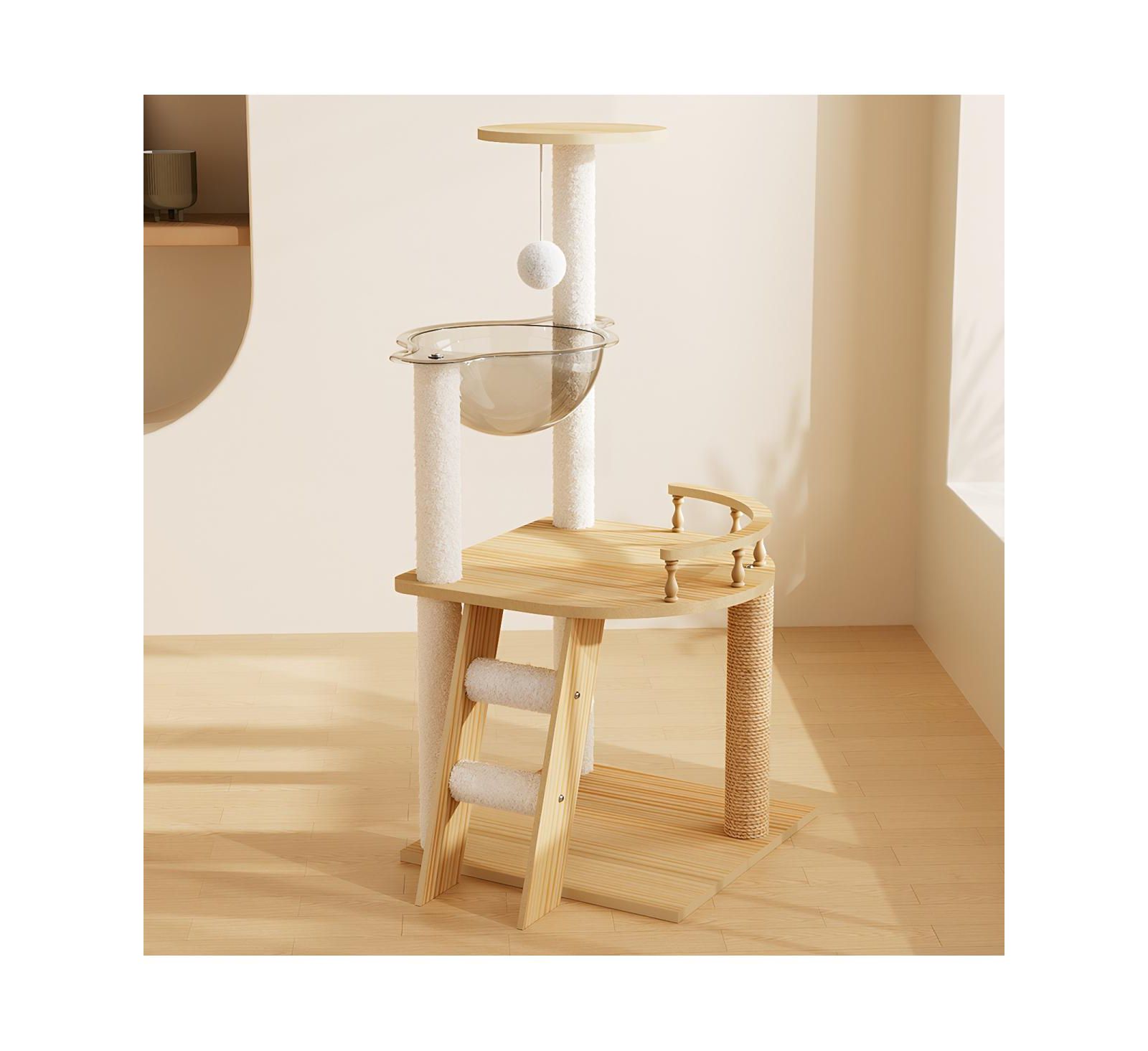 Streamdale Furniture современное деревянное игровое дерево для кошек 41.3" с сизалевыми когтеточками и акриловым гамаком