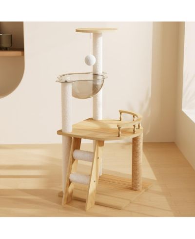 Streamdale Furniture современное деревянное игровое дерево для кошек 41.3" с сизалевыми когтеточками и акриловым гамаком