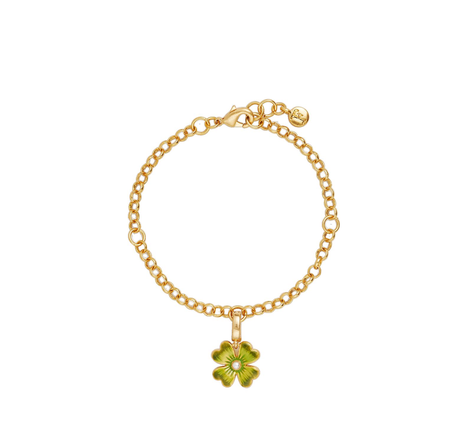 Fable England Gold Lucky Clover and Pearl Charm Bracelet