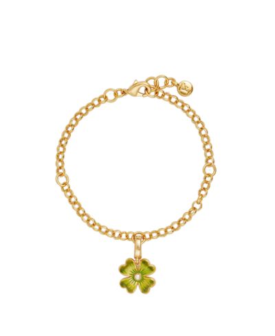 Fable England Gold Lucky Clover and Pearl Charm Bracelet