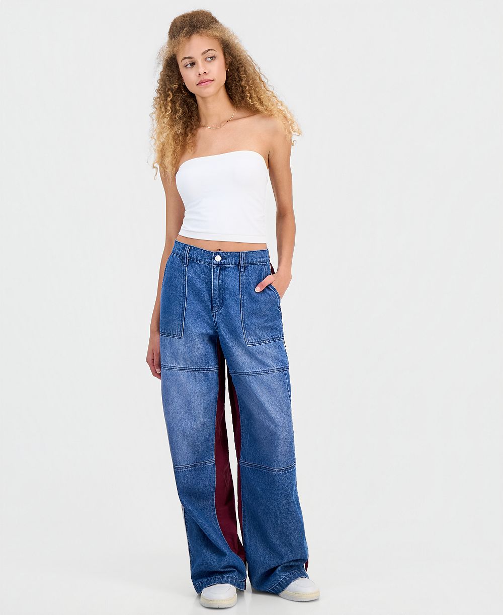 Madden Girl Juniors' Mixed Materials Wide Leg Jeans
