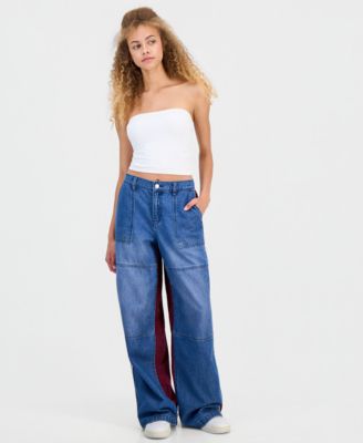 Madden Girl Juniors' Mixed Materials Wide Leg Jeans