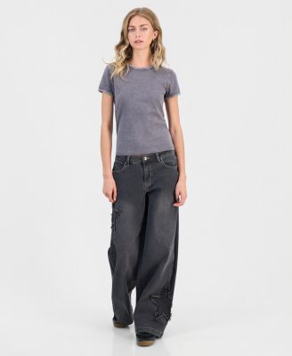 Madden Girl Juniors' Star Patch High Rise Wide Leg Jeans