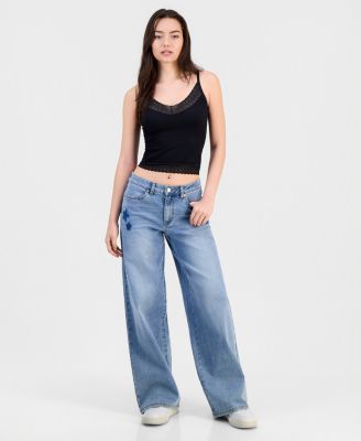 Madden Girl Juniors' 90s Wide-Leg Faded Star Jeans