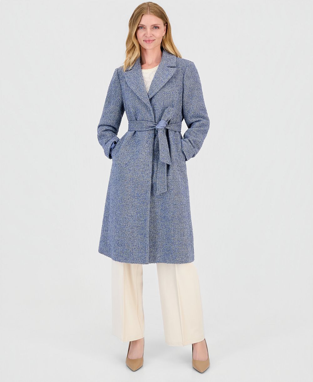 CeCe Women's Single-Breasted Herringbone Wrap Coat
