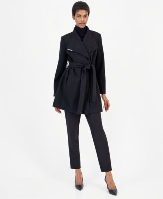 Calvin Klein Women's Wing Collar Belted Wrap Coat