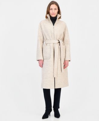 Calvin Klein женское текстурированное пальто с поясом и вязаным воротником