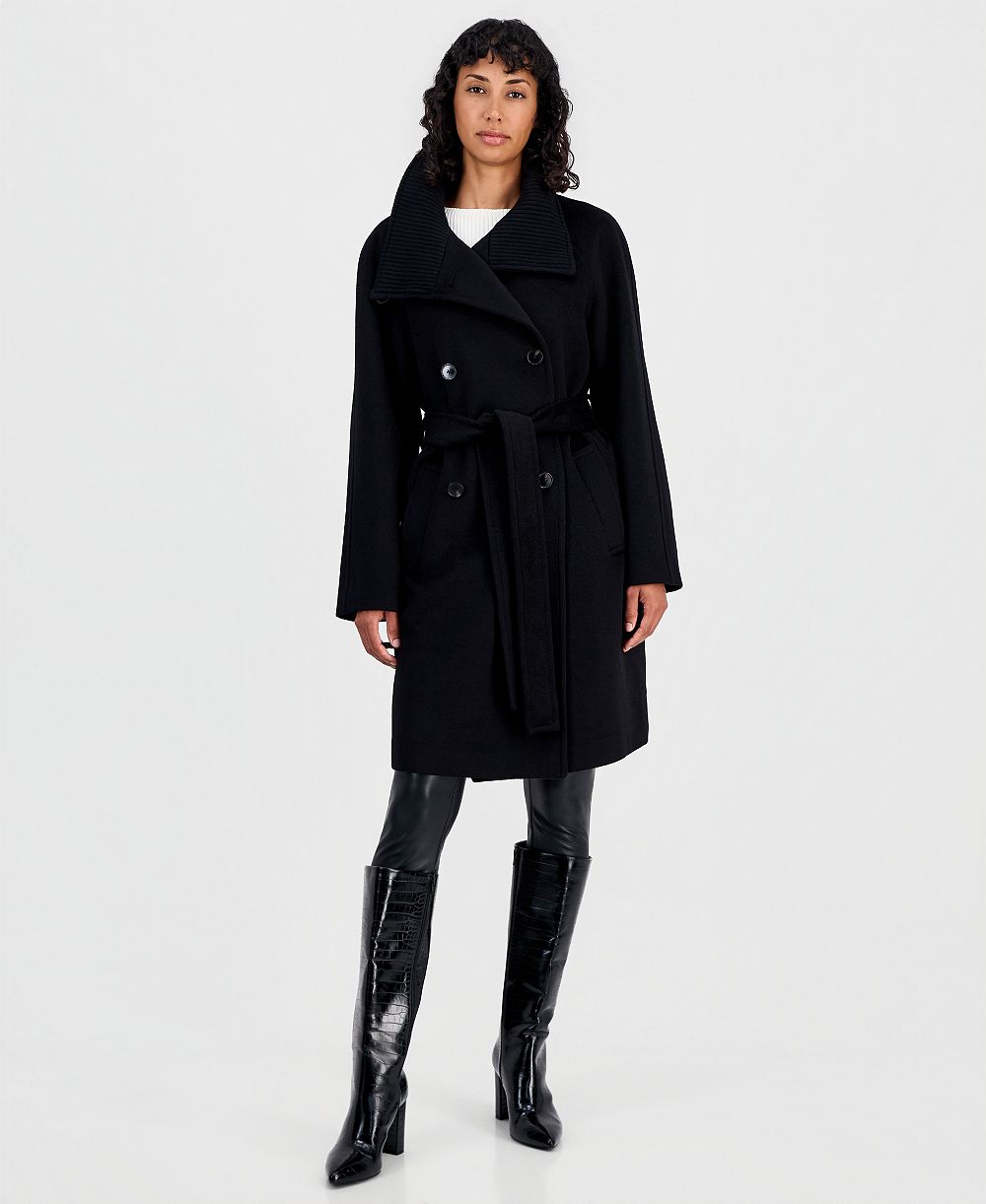 Calvin Klein Women's Double-Breasted Wrap Knit-Collared Coat