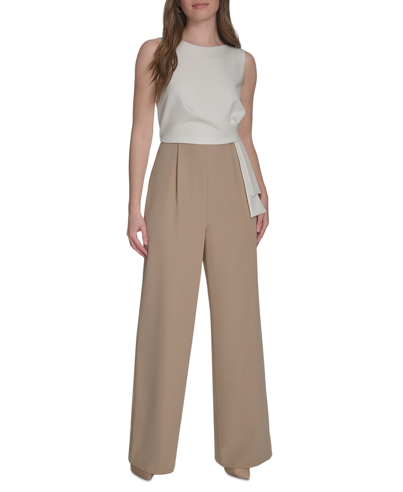 Tommy Hilfiger Women's Sleeveless Side Drape Two-Tone Jumpsuit