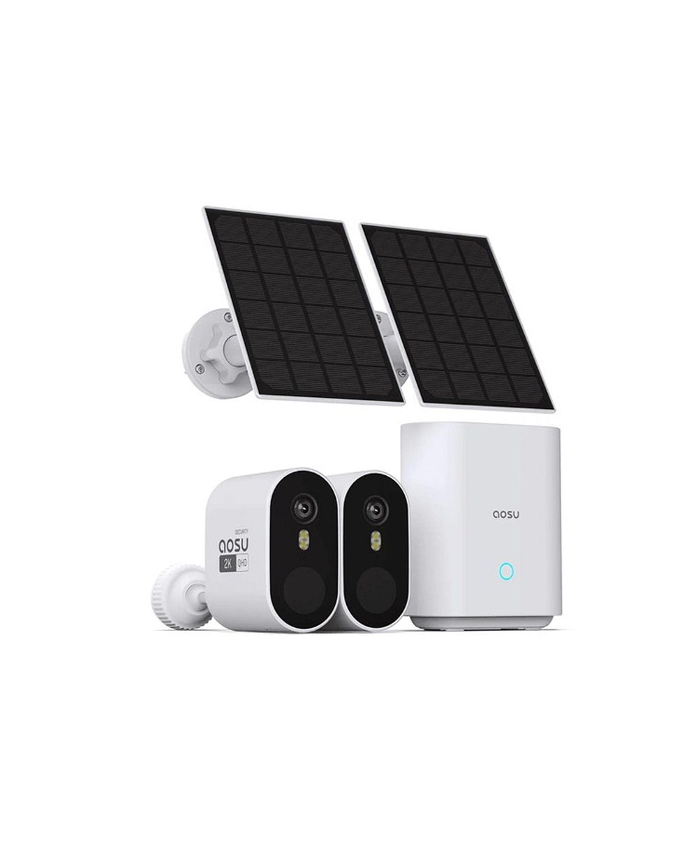 AOSU C7P-2H Outdoor Solar Wireless Motion-Activated Security Cameras, 2-Camera Kit