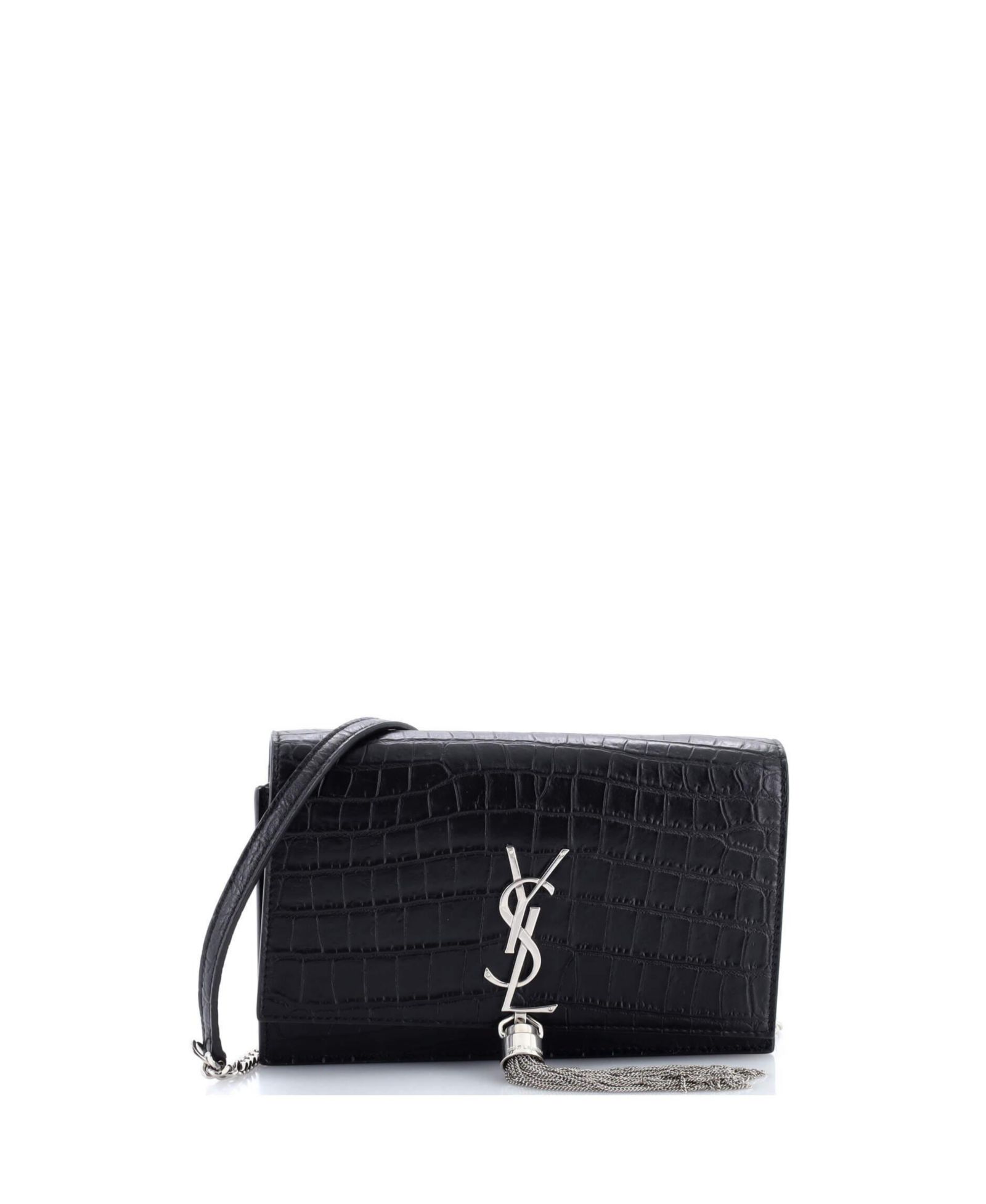 Pre-Owned Saint Laurent Classic Monogram Tassel Chain Wallet Embossed Leather