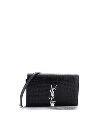 Pre-Owned Saint Laurent Classic Monogram Tassel Chain Wallet Embossed Leather