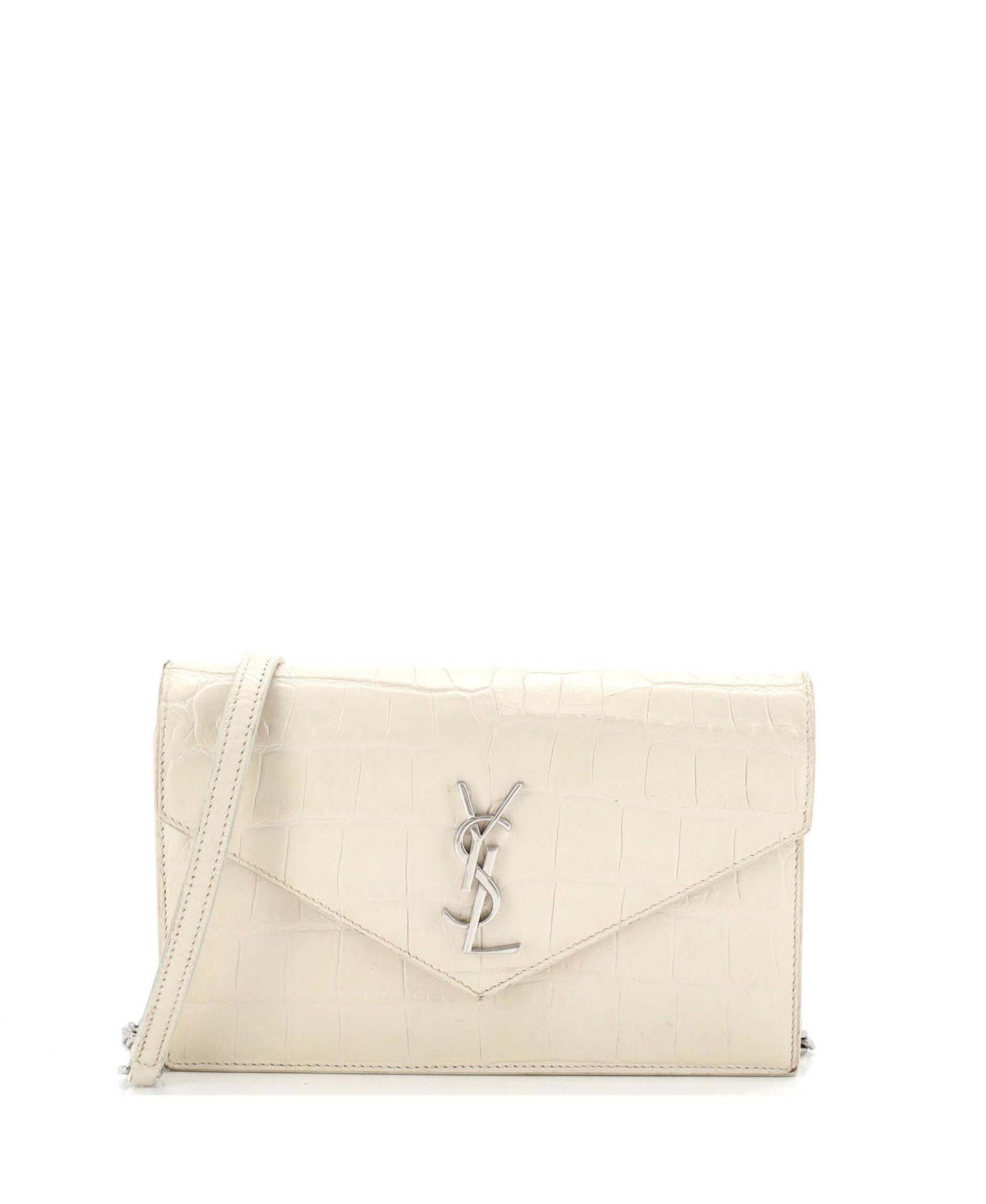 Б/у кожаный кошелек с цепочкой Saint Laurent Uptown с тиснением
