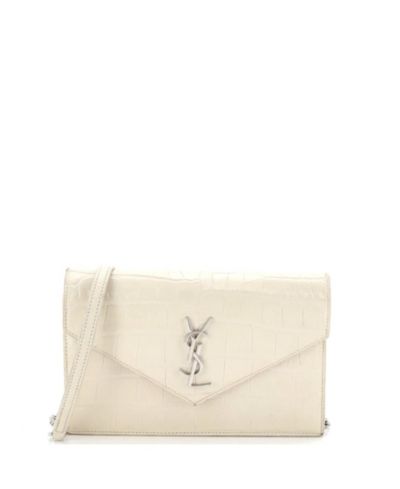 Б/у кожаный кошелек с цепочкой Saint Laurent Uptown с тиснением