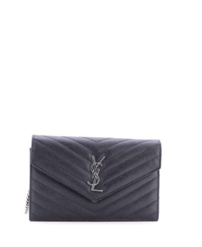Pre-Owned Saint Laurent Small Classic Monogram Wallet on Chain Matelasse Chevron Leather
