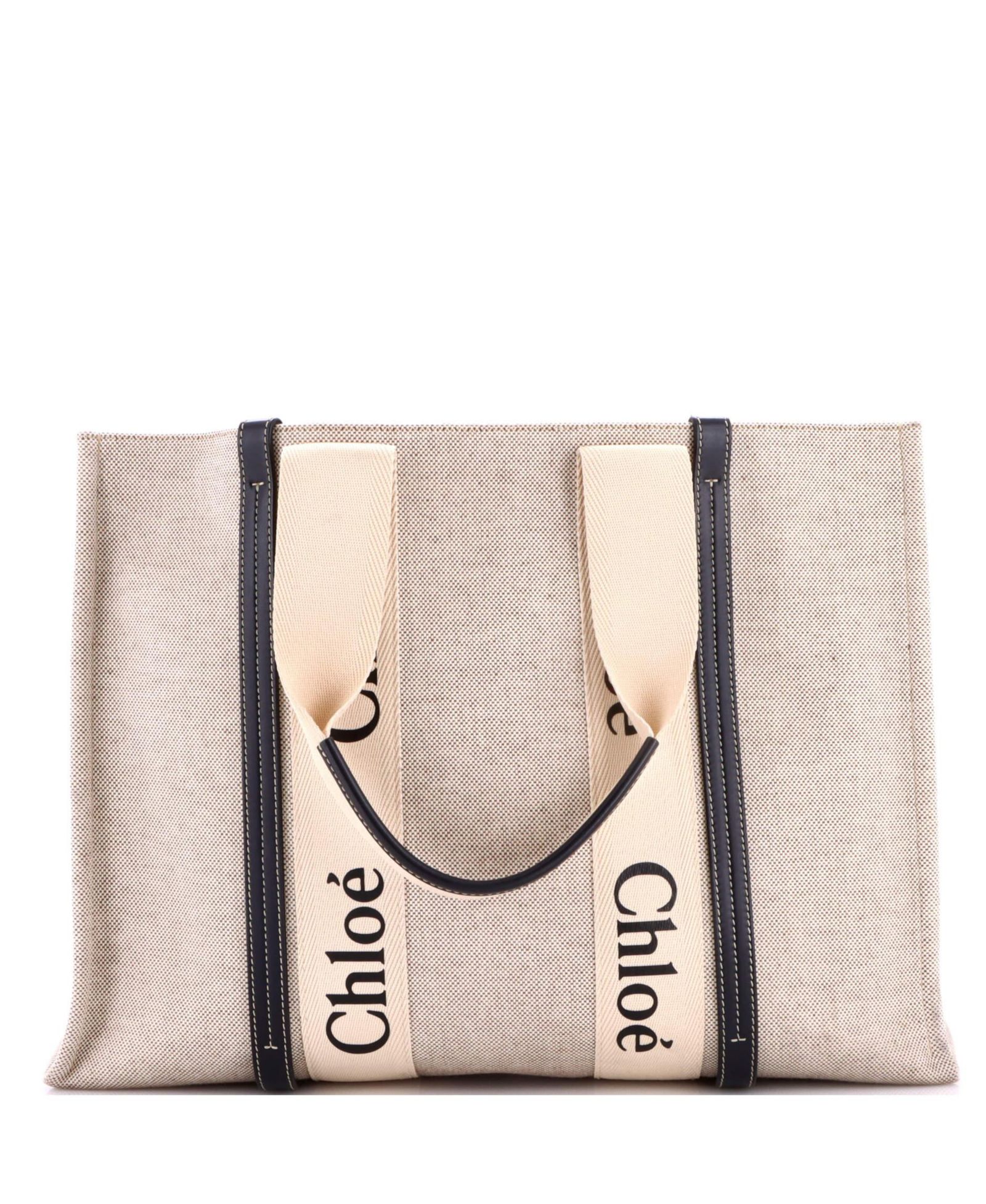 Pre-Owned Chloe Large Woody Tote Canvas with Leather