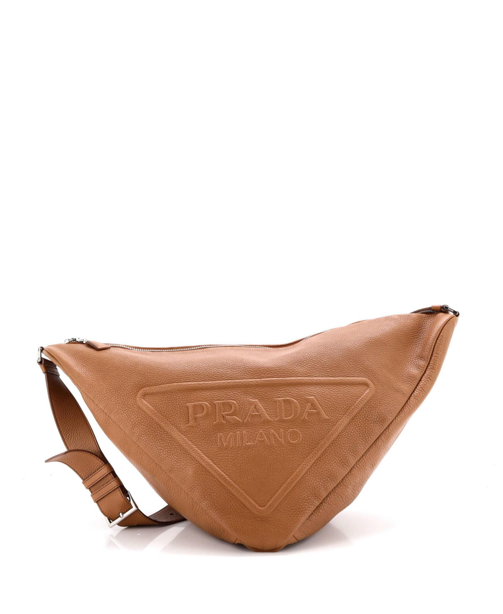 Pre-Owned Prada Large Triangle Logo Zip Messenger Leather