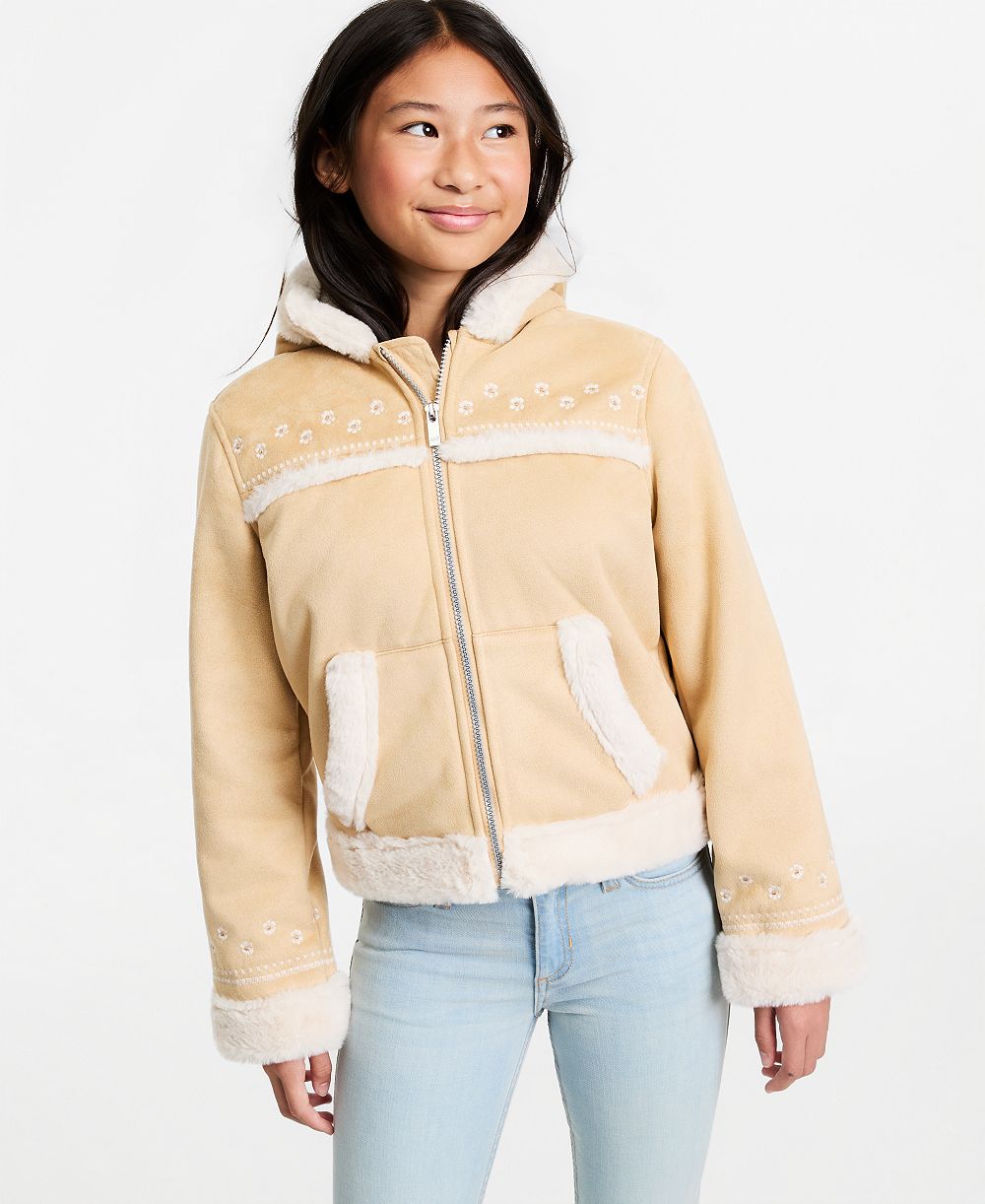 abercrombie kids Girls' 5-16 AFG Embroidered Jacket With Faux-Fur Trim
