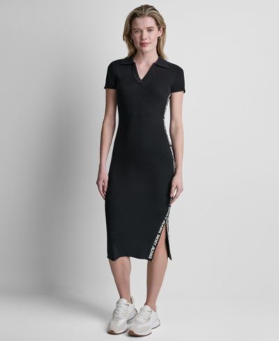 Женское трикотажное миди-платье с коротким рукавом и логотипом по бокам DKNY Jeans