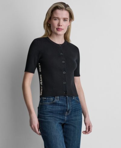 DKNY Jeans Женский свитер DKNY Jeans с логотипом сбоку, пуговицами спереди и рукавами до локтя, с круглым вырезом
