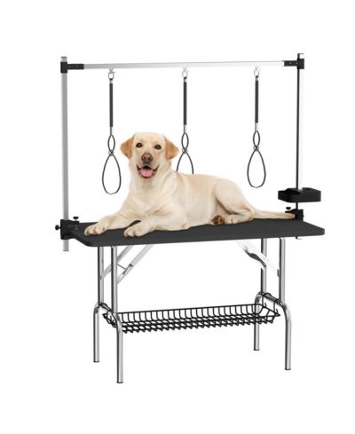 Streamdale Furniture 47 Inch Foldable Stainless Steel Dog Grooming Table with Adjustable Arms and Tray