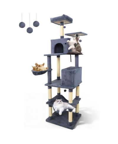Gymax Tall Cat Tree 2 Condos Sisal Scratching Posts Plush Perch Hammock Basket