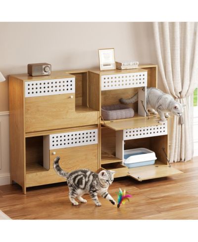 Streamdale Furniture 2-Piece Modern 2-in-1 Cat Litter Box Enclosure and Side Table Set
