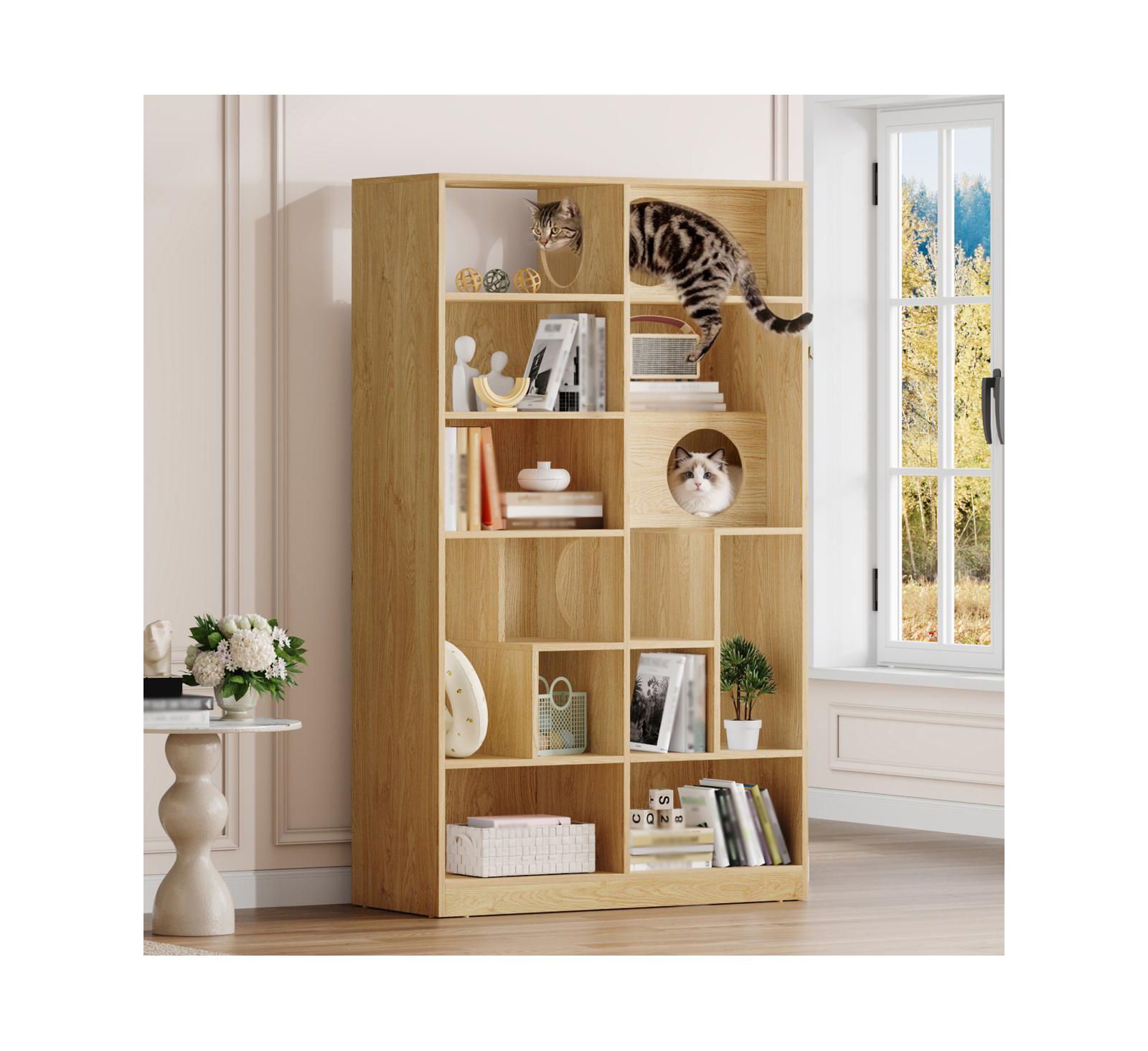 Домик для кошек и книжный шкаф 2-в-1 Streamdale Furniture из дерева с местом для хранения