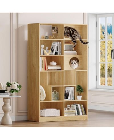 Streamdale Furniture 2-in-1 Wood Cat House and Bookshelf with Storage