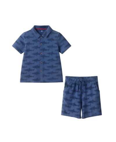 Andy & Evan Детский комплект из футболки и шорт Shark Reverse Jacquard с пуговицами, 2T-8