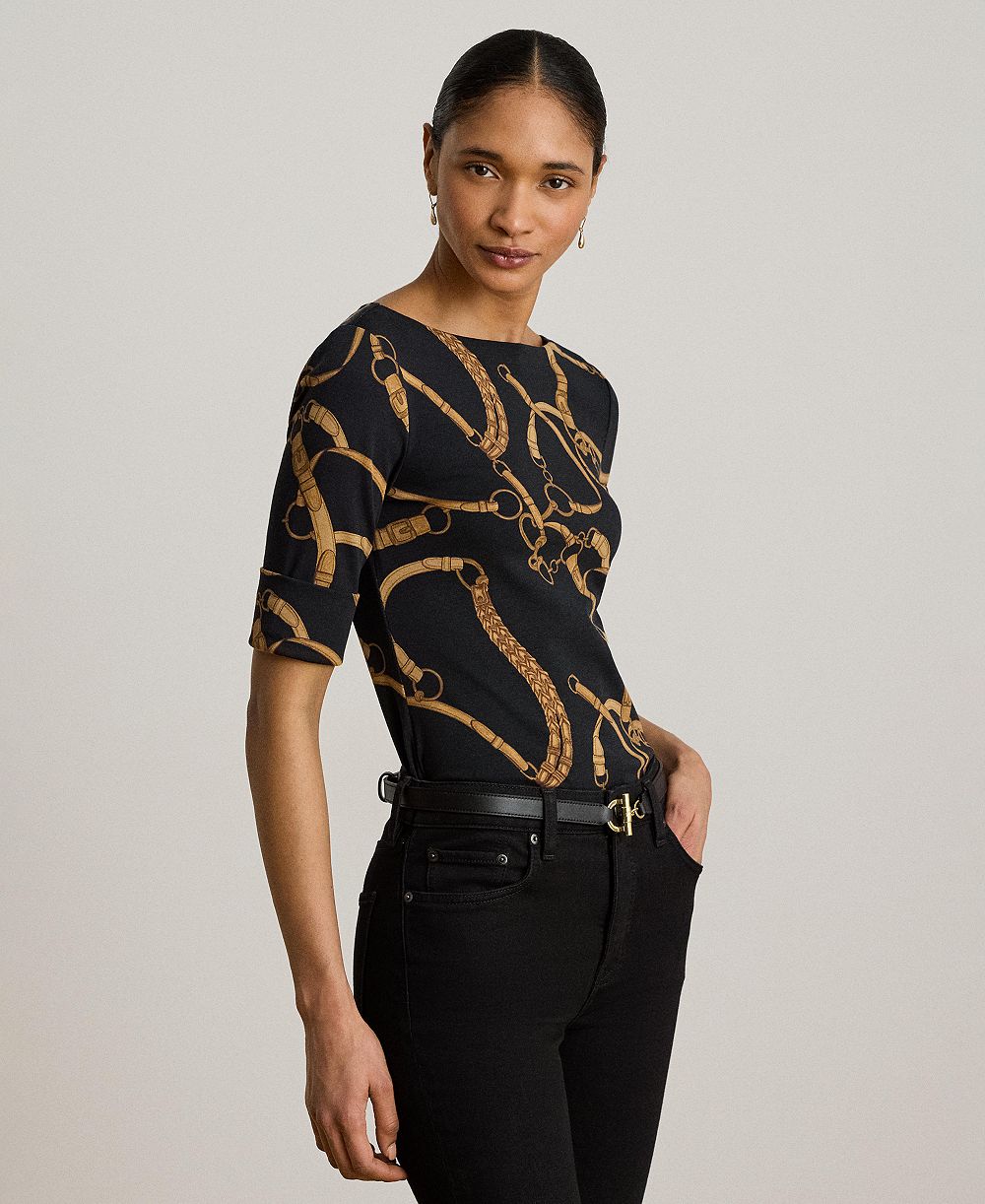 Футболка Lauren Ralph Lauren Women's Boat Neck Belting Print