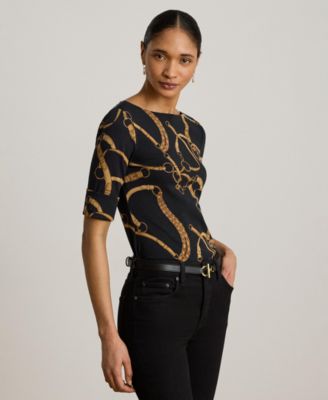 Lauren Ralph Lauren Women's Boat Neck Belting Print T-Shirt