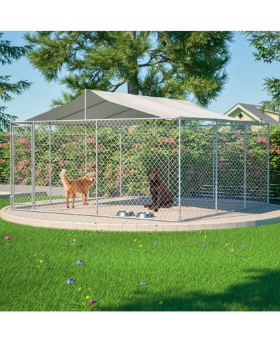 Streamdale Furniture Heavy Duty 14.8x14.8ft Galvanized Chain Link Dog Kennel with Waterproof Cover