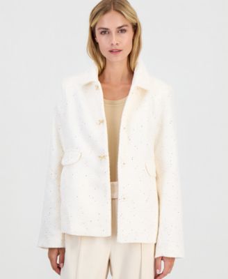 CeCe Women's Tweed Bow-Button Lady Jacket