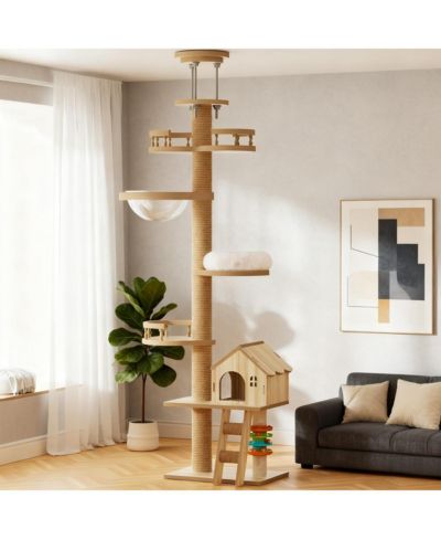 Streamdale Furniture Adjustable Floor-to-Ceiling Cat Tree with Condo, Hammock, and Scratching Posts