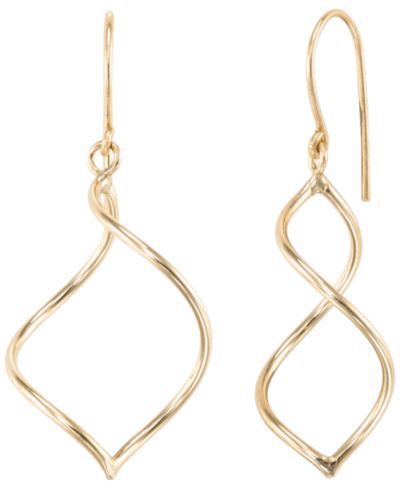 Open Work Marquise High Polished Drop Fish Hook Earrings in 10k Yellow Gold