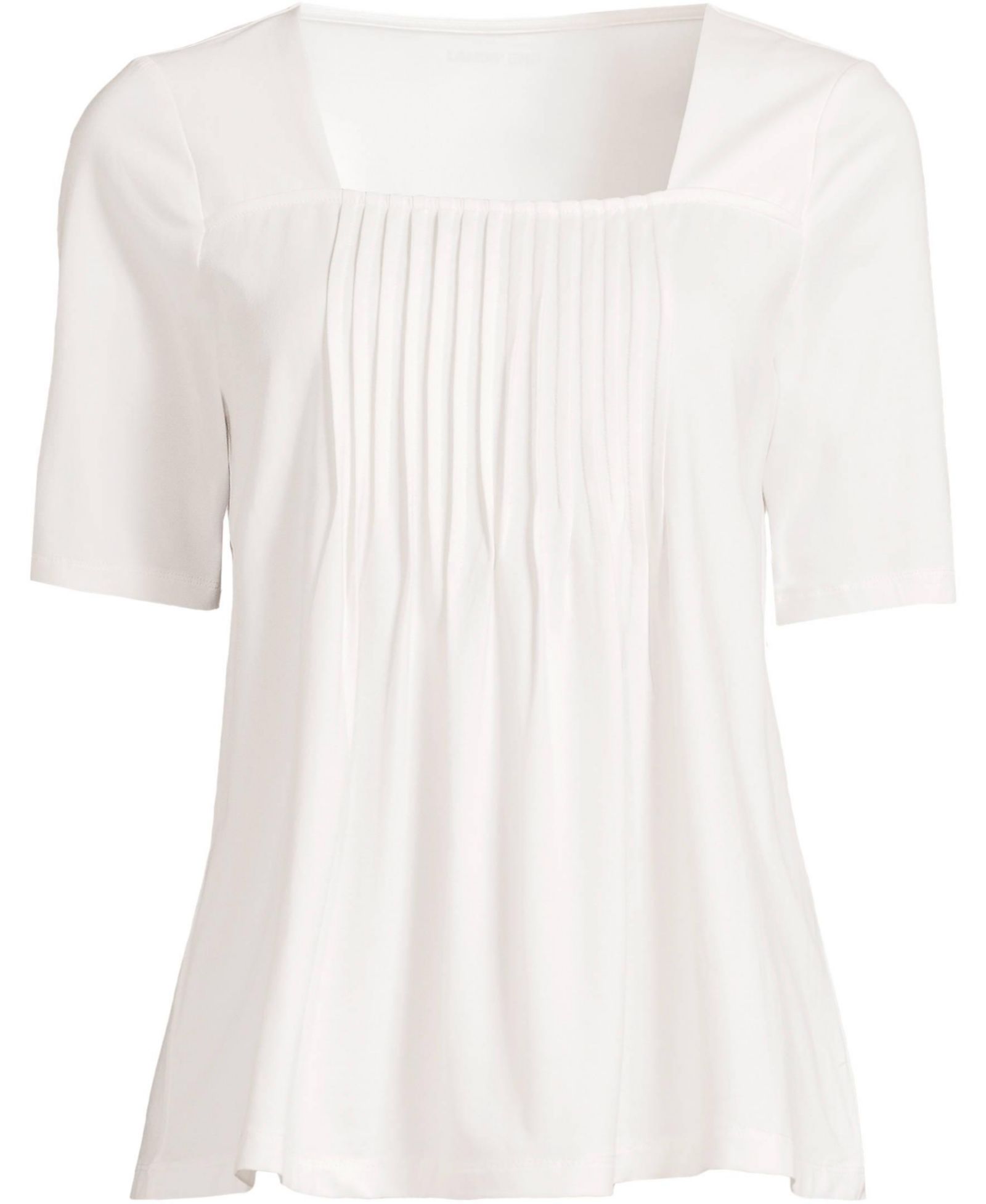 Lands' End Women's Elbow Sleeve Lightweight Jersey Pintuck Square Neck Top