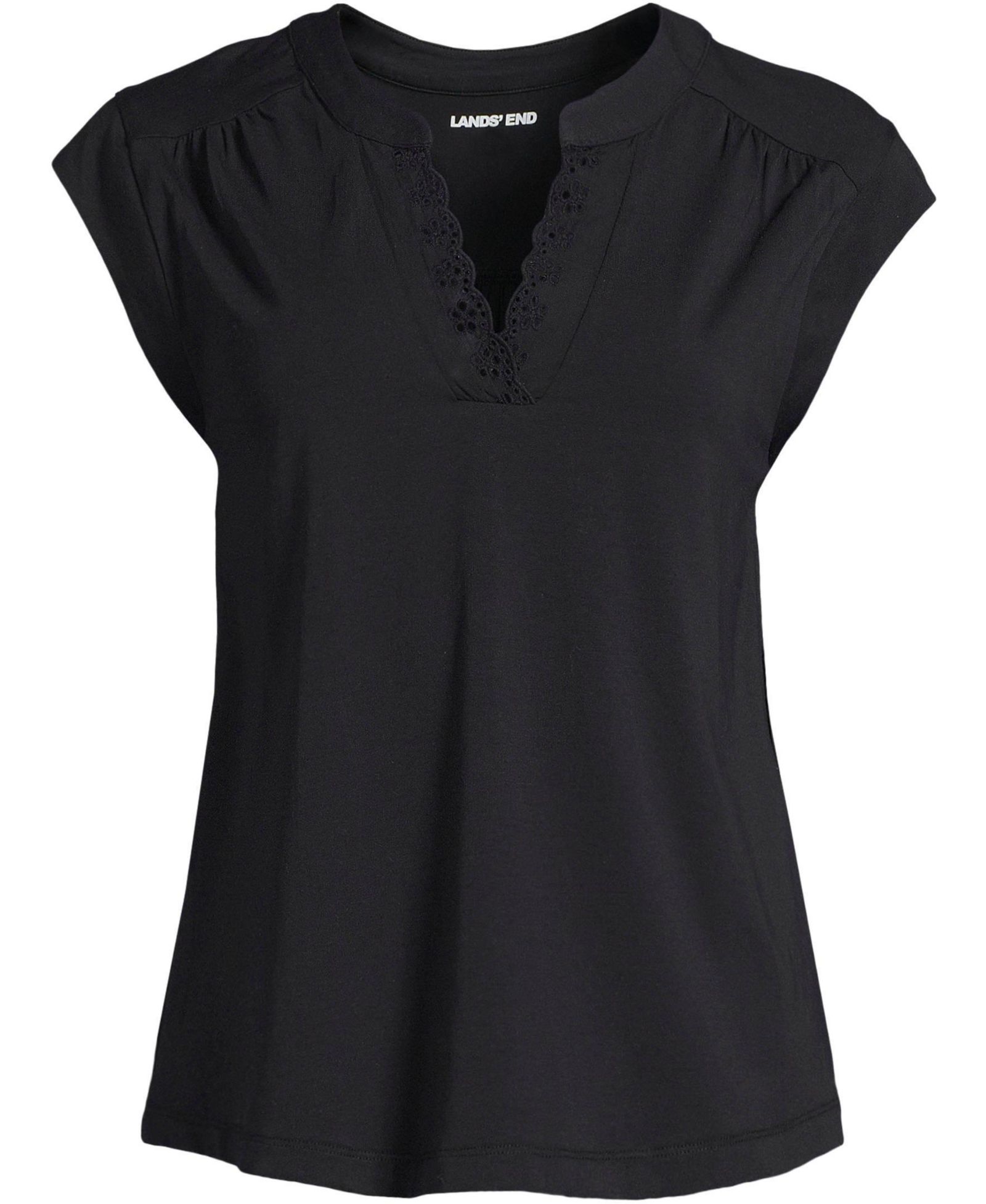 Lands' End Women's Cap Sleeve Lightweight Jersey Lace Shoulder Tee
