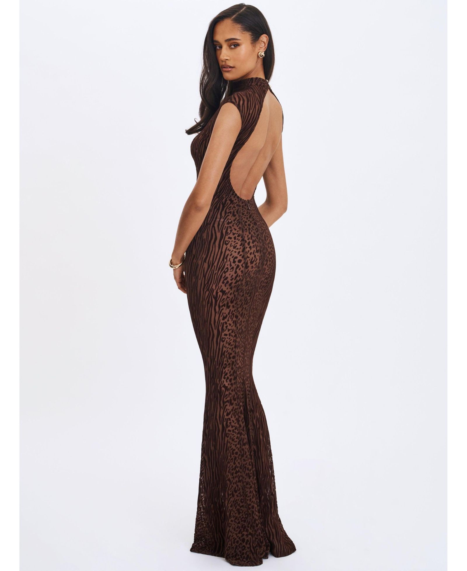 Женское платье-русалка Miss Circle Tyanna Mocha Burnout Velvet Mesh без спинки