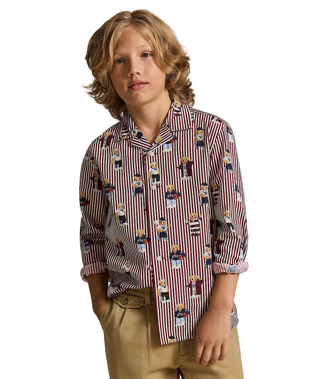 Детская хлопковая рубашка Polo Ralph Lauren Boys' 8-20 Polo Bear Striped