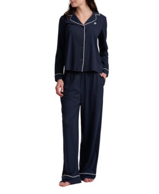 Женский комплект пижам Tommy Hilfiger с длинным рукавом, воротником с отложными лацканами и пуговицами, комплект из топа и брюк